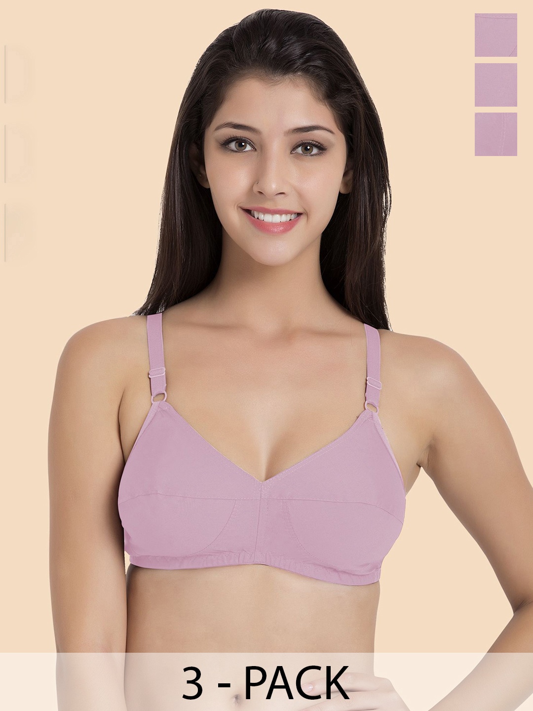

Souminie Pack Of 3 Non Padded Full Coverage Cotton Minimizer Bra, Purple