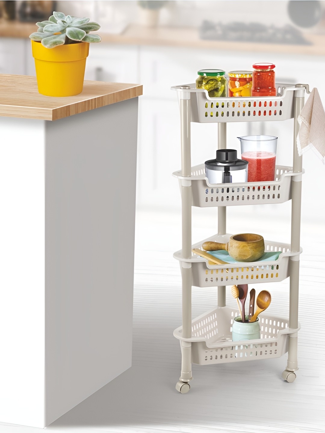 

Nayasa Corner Beige 4 Shelf Kitchen Trolley