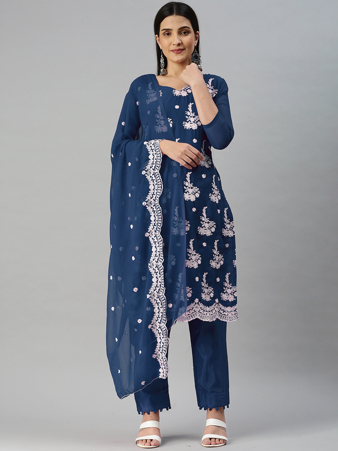 

Maroosh Embroidered Thread Work Unstitched Dress Material, Teal