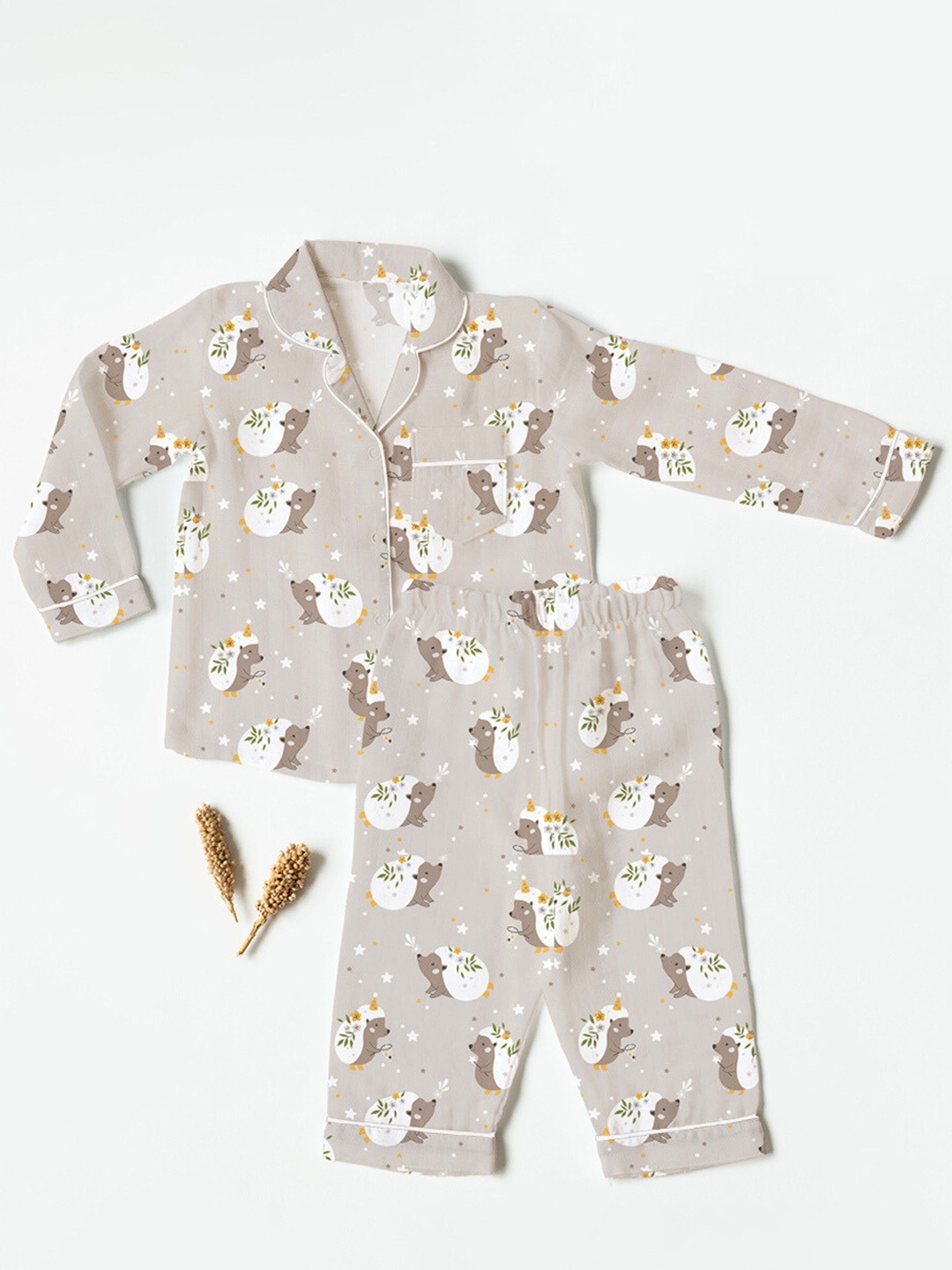 

cocoon care Kids Animal Graphic Printed Night suit, Taupe