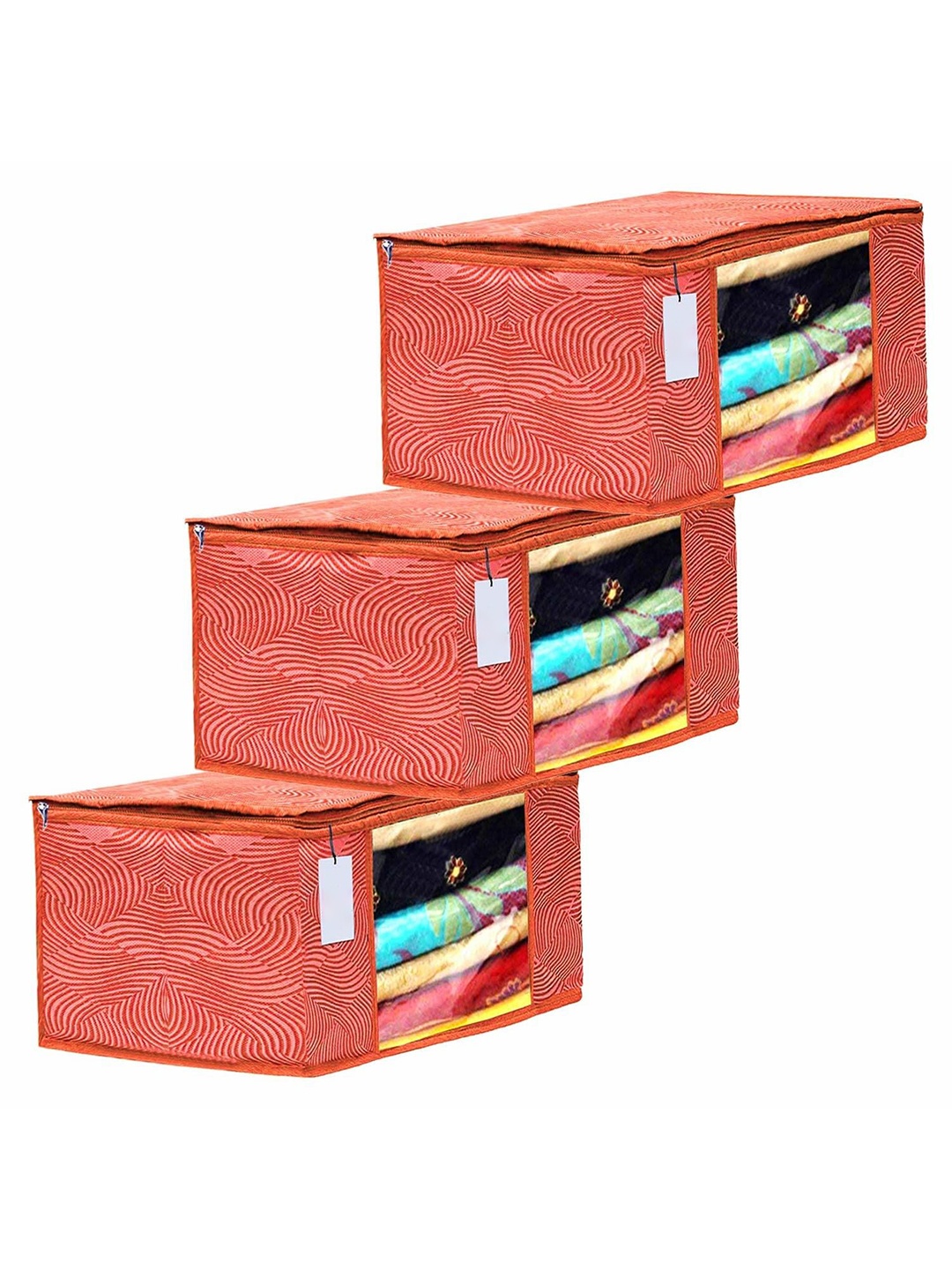 

Kuber Industries Orange 3 Pieces Printed Drawer Organisers