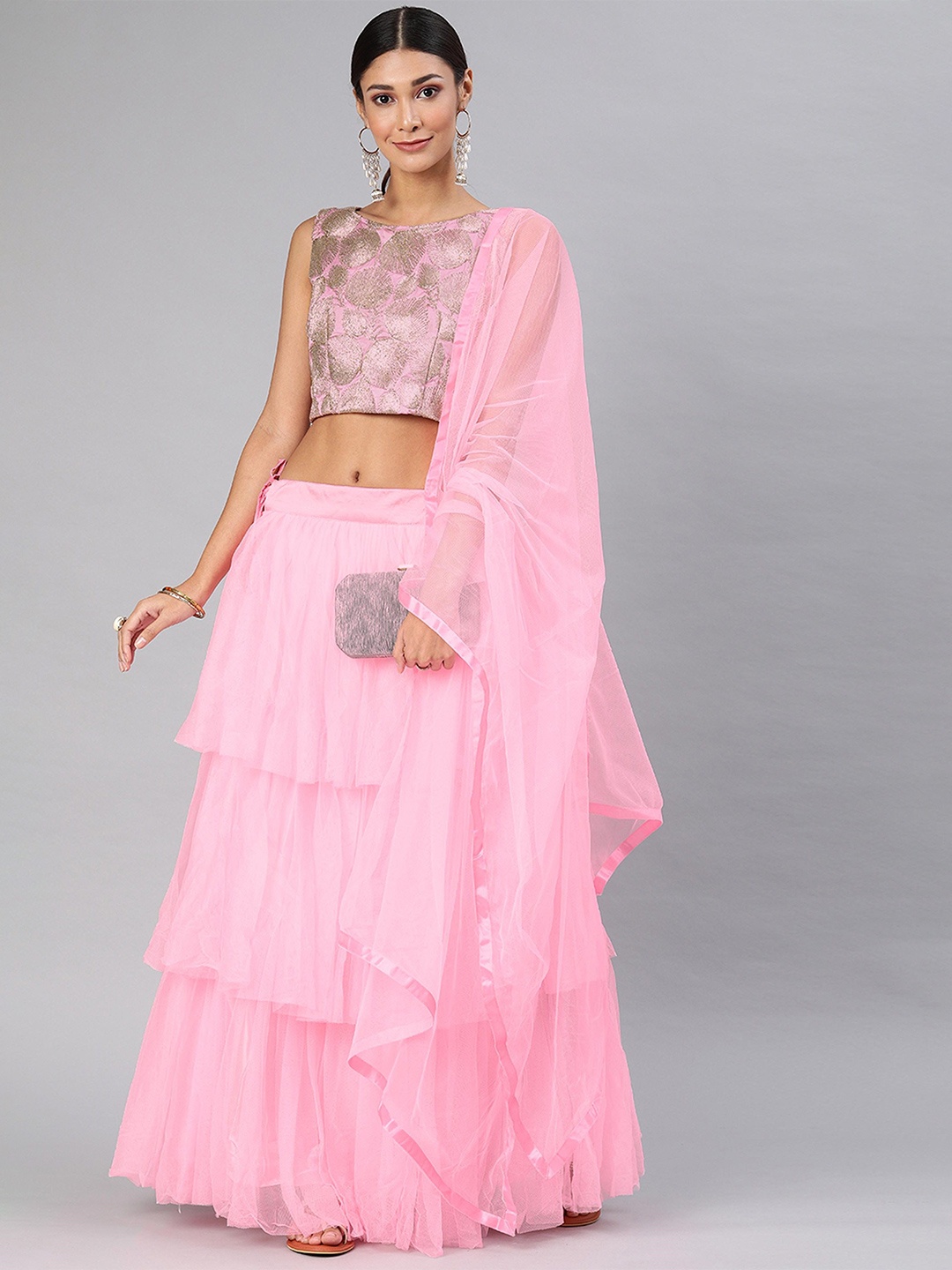 

Fabcartz Embroidered Thread Work Semi-Stitched Lehenga & Unstitched Blouse With Dupatta, Pink