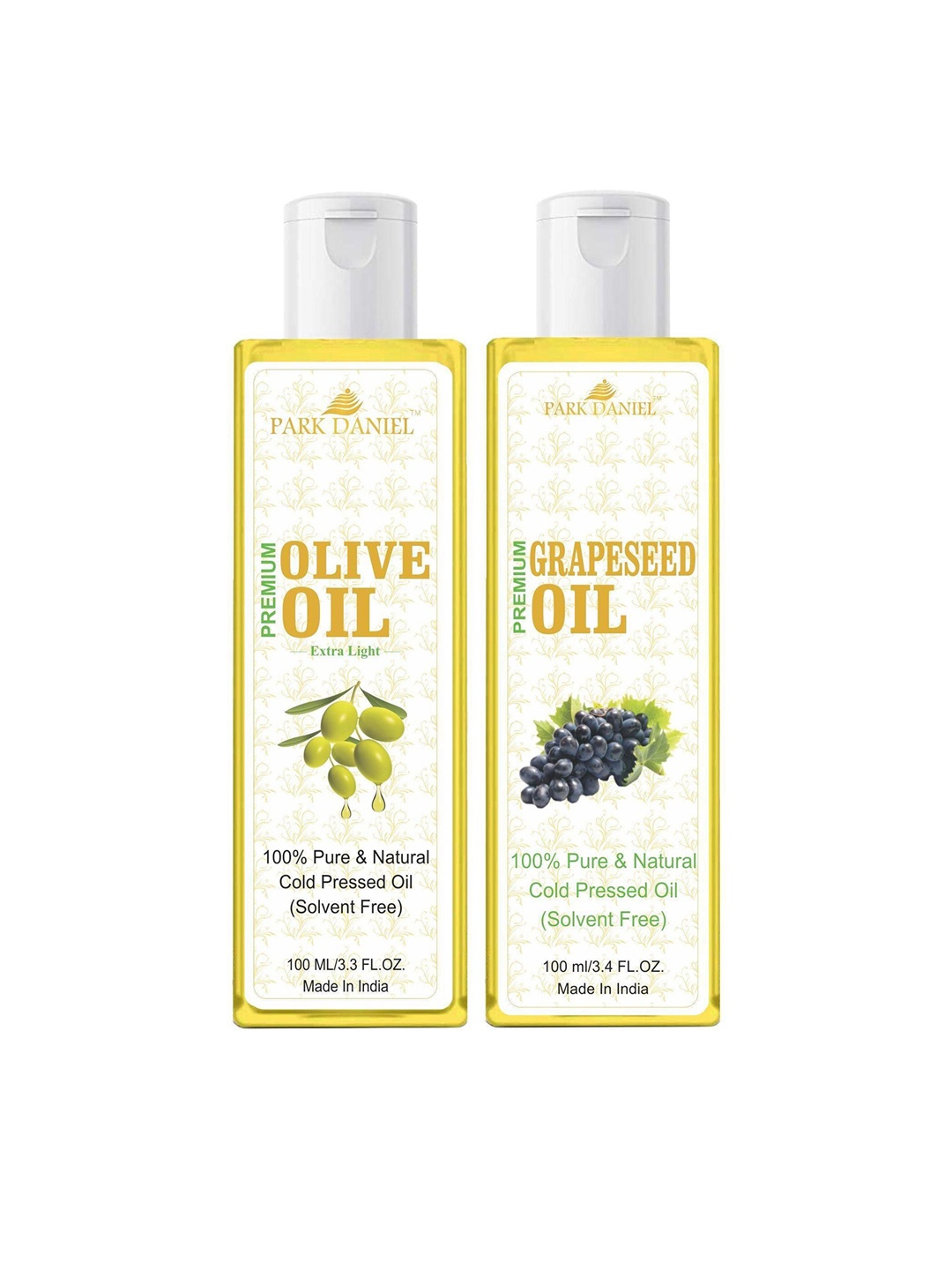 

Park Daniel Set Of 2 Natural Olive & Grapeseed Oil For Skin & Hair- 100 ml Each, Transparent