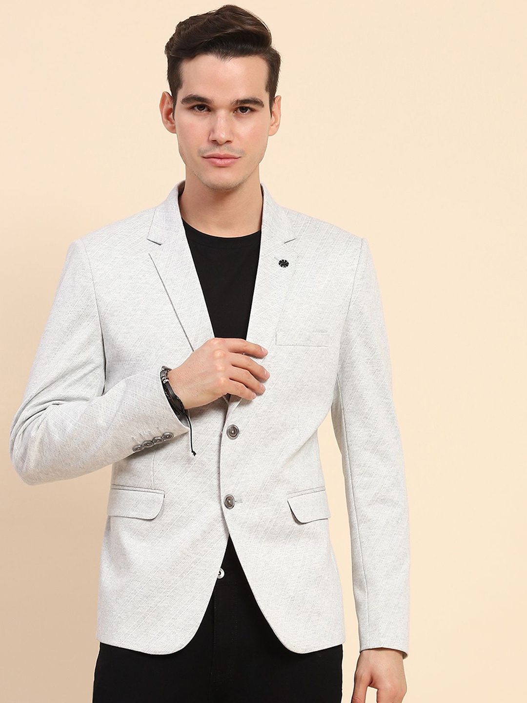 

Global Republic Men Printed Notched Lapel Blazers, Grey