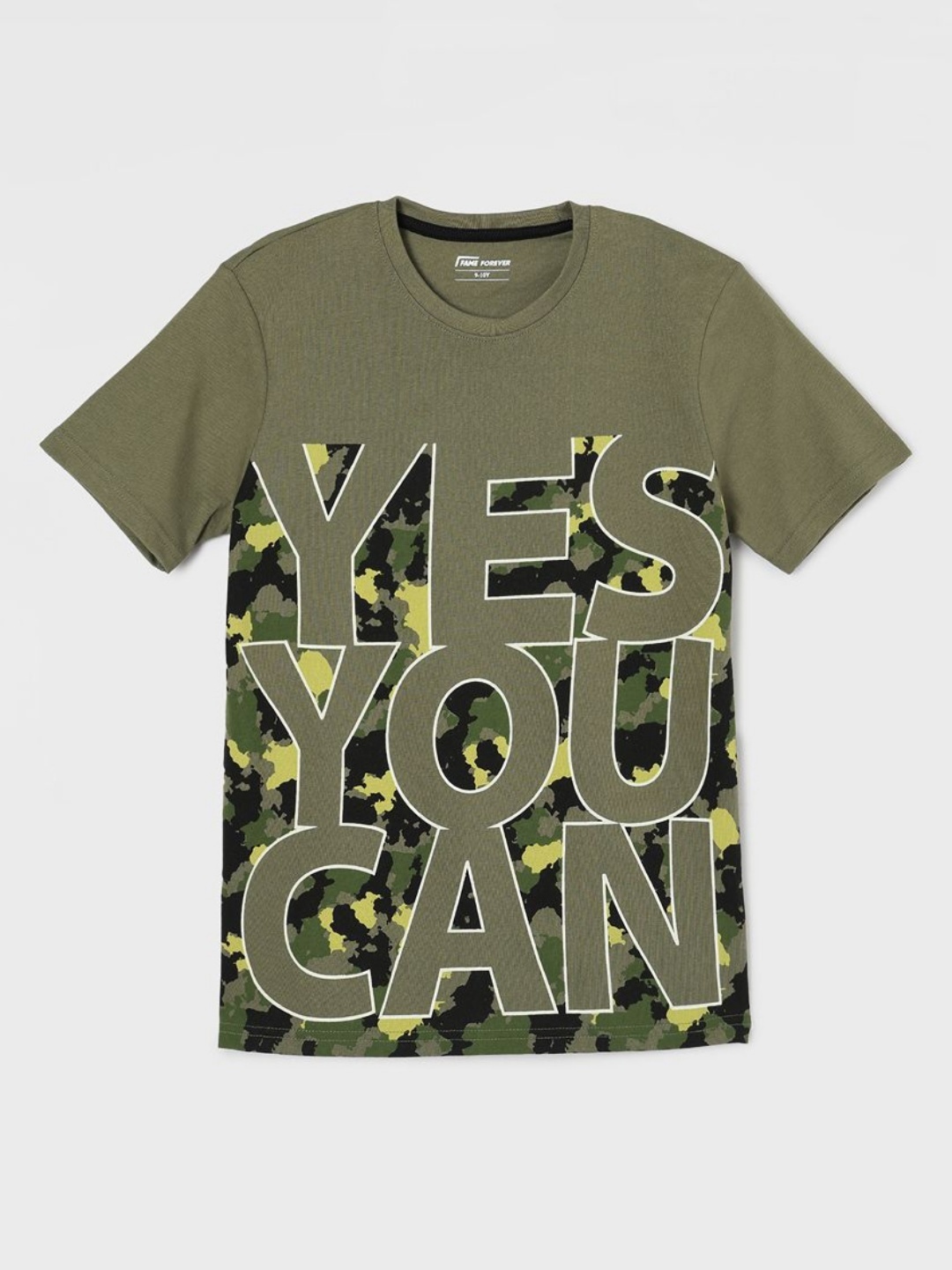 

Fame Forever by Lifestyle Boys Graphic Printed Round Neck Cotton T-shirt, Olive