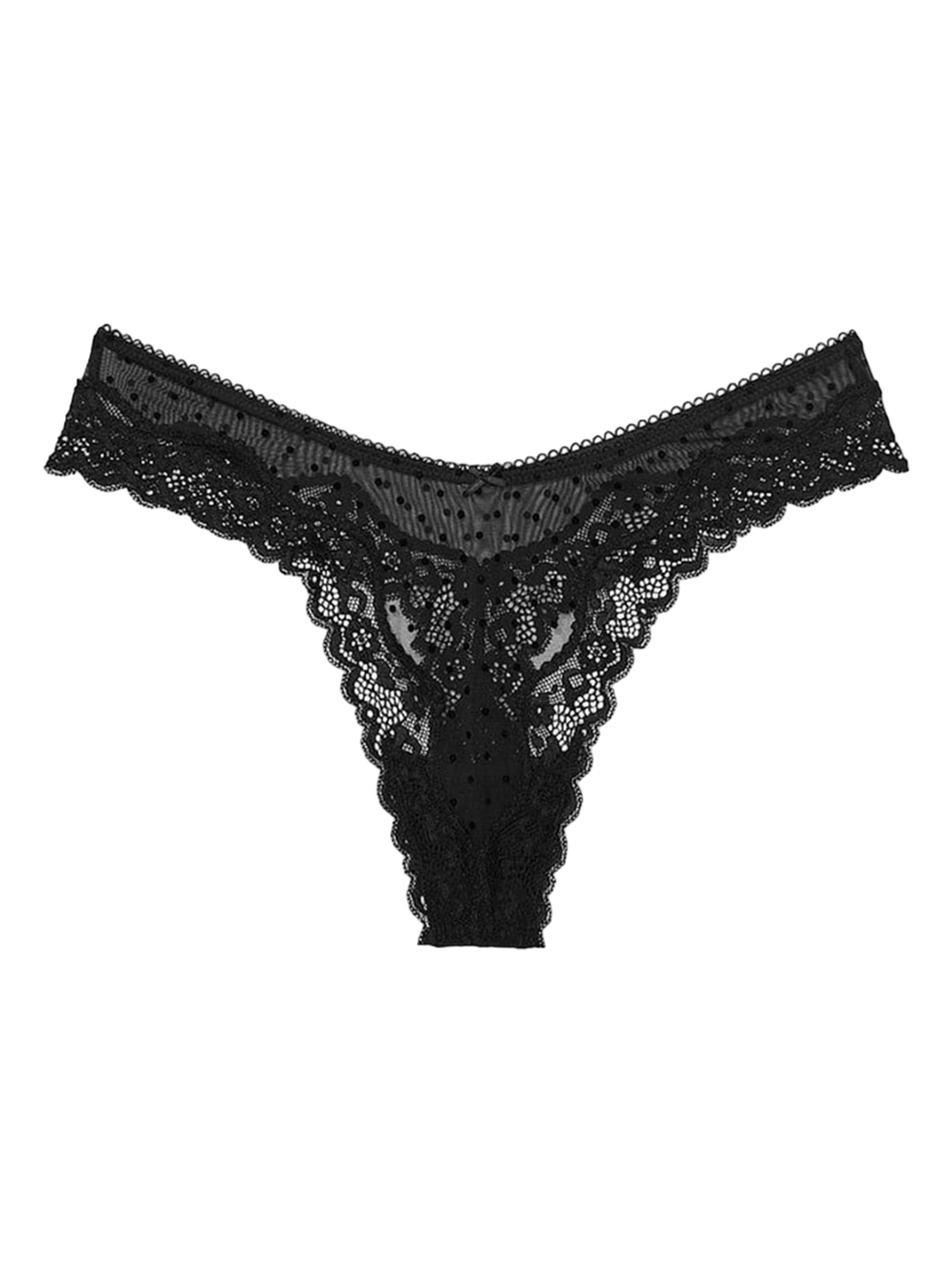 

Victoria's Secret Women Lace-Trim High-Leg Thong Briefs, Black
