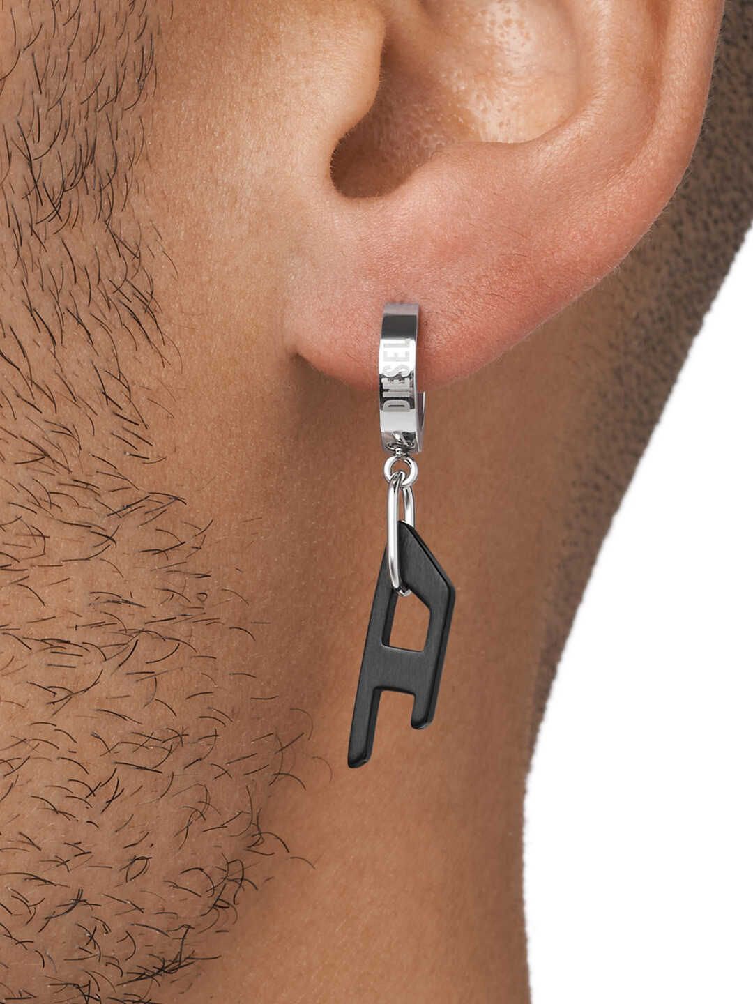 

DIESEL Men Stainless Steel Circular Single Drop Earrings, Silver