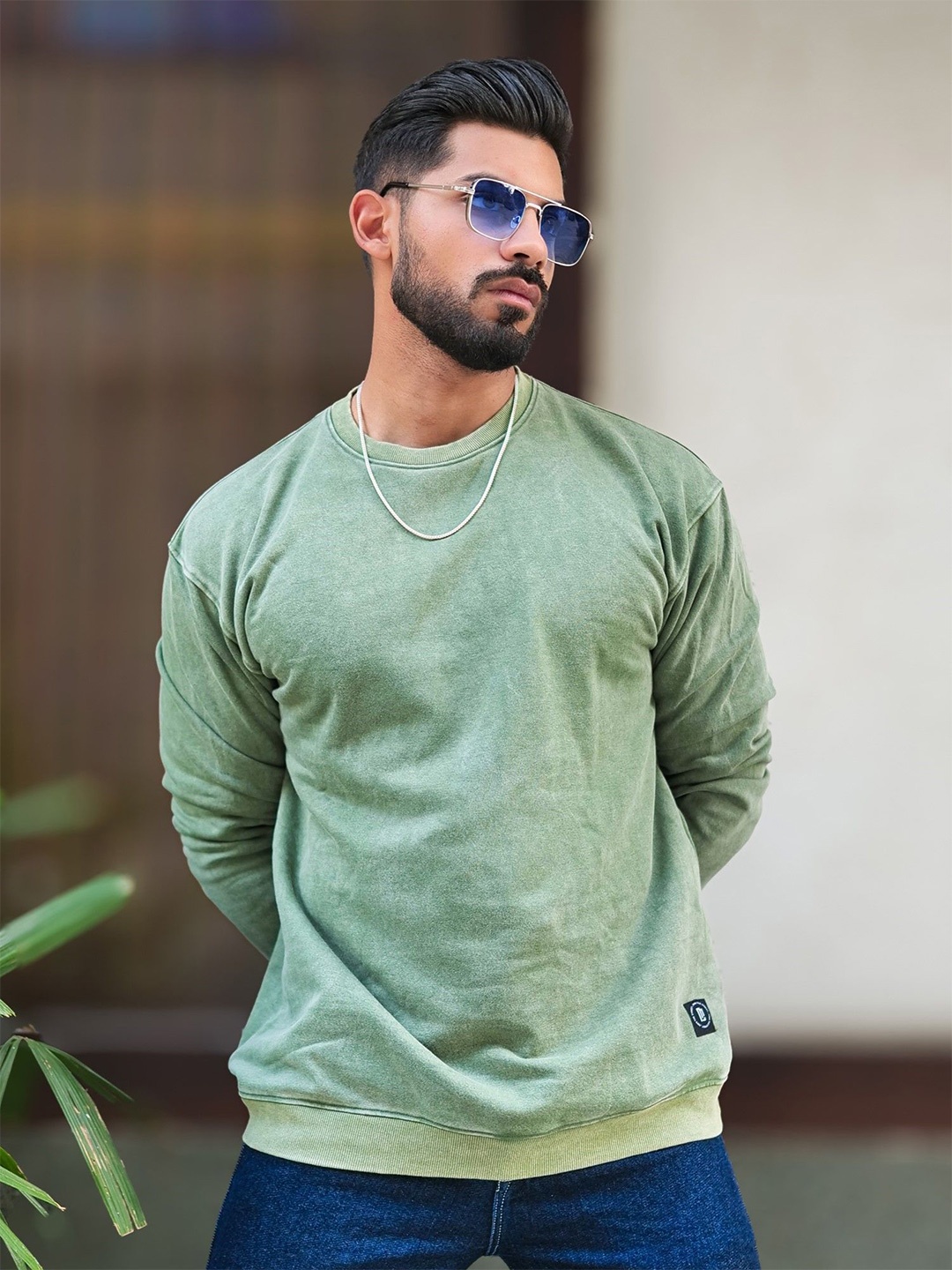 

Maniac Men Acid Wash Long Sleeves Sweatshirt, Green