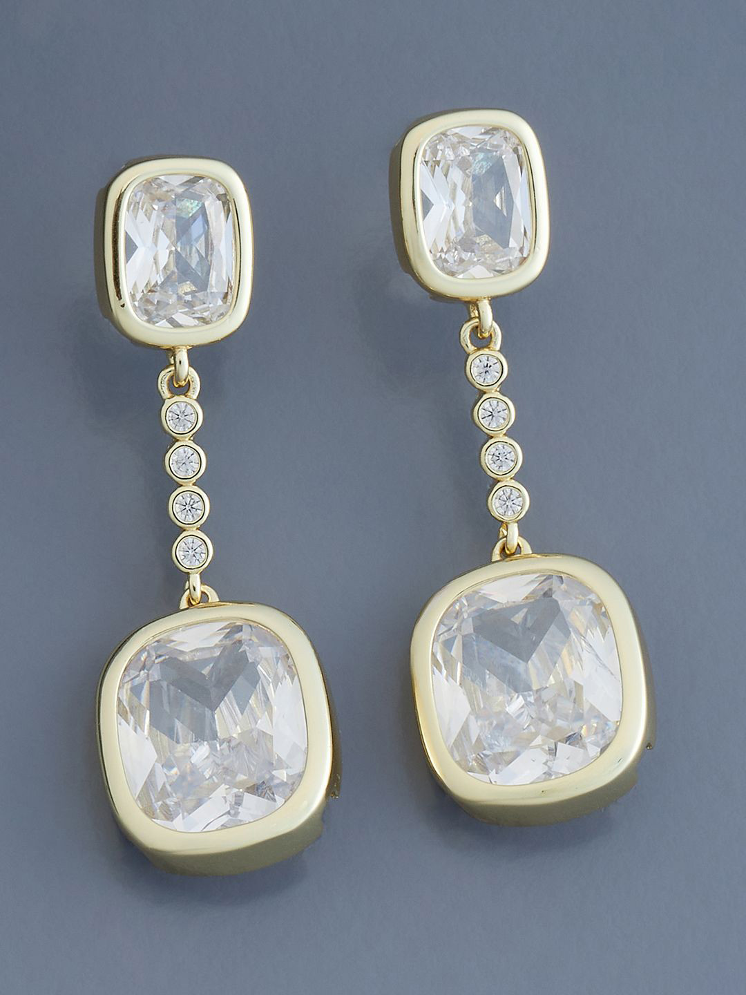 

Kushal's Fashion Jewellery Gold-Plated Cubic Zirconia Stone Studded Drop Earrings