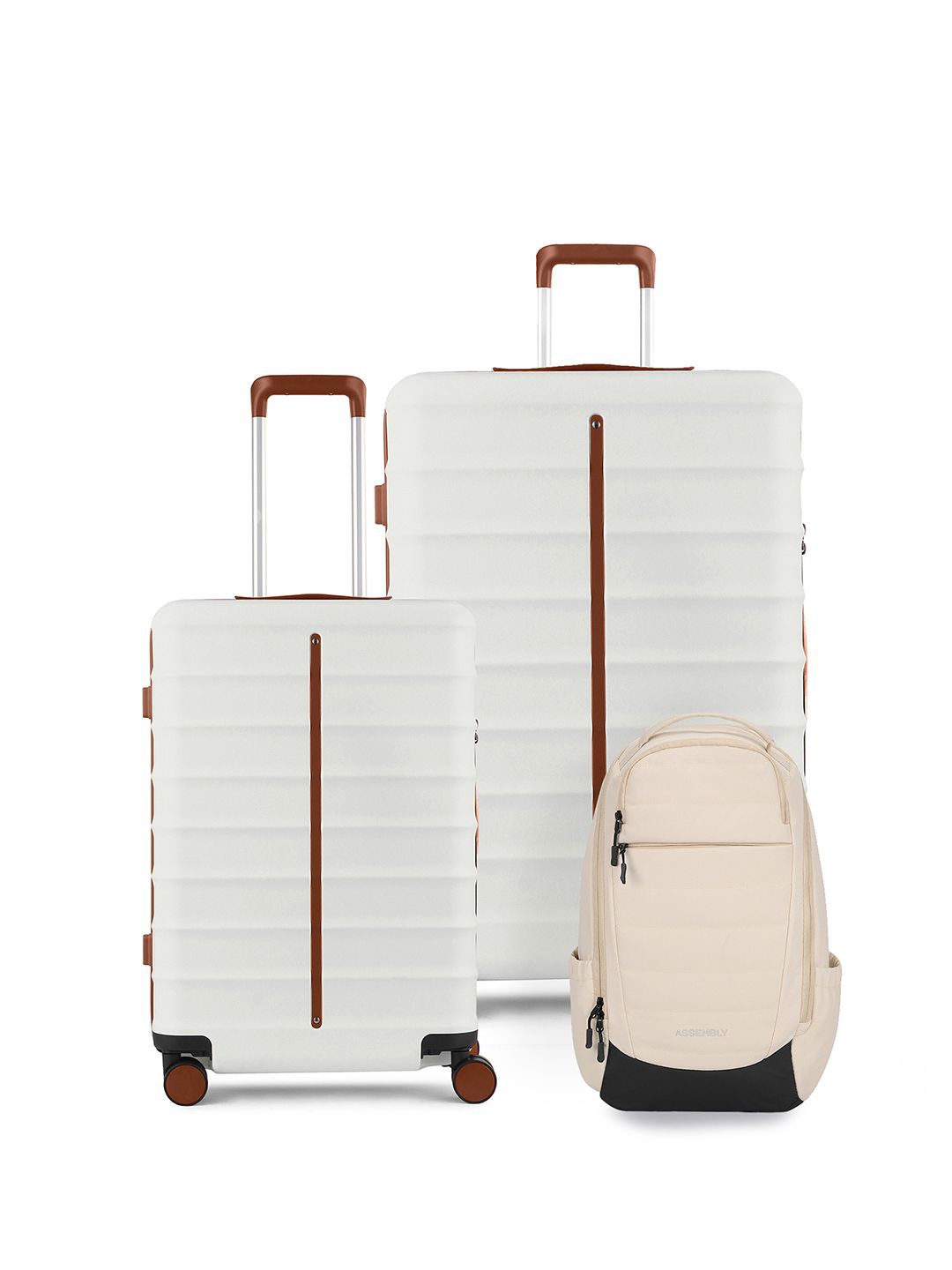 

Assembly Unisex Set Of 3 Textured Hard-Sided Trolley Bags & Bagpack, White