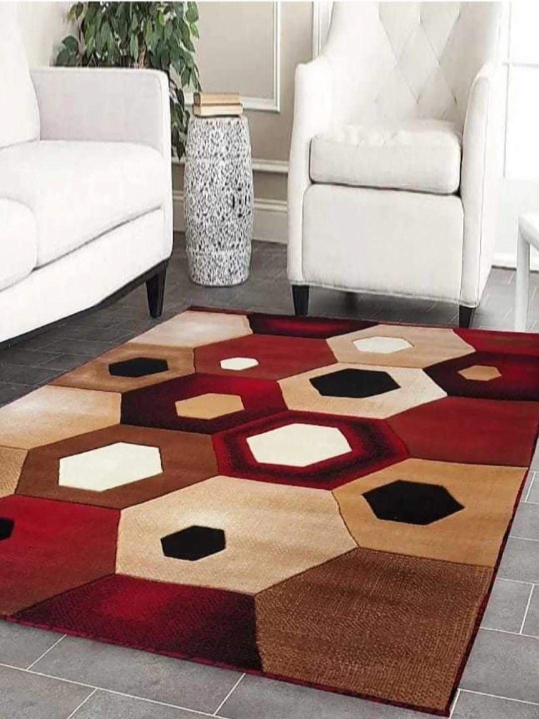 

Samjeeda Handloom carpets Red & Beige Geometric Anti-Skid Polyester Carpet