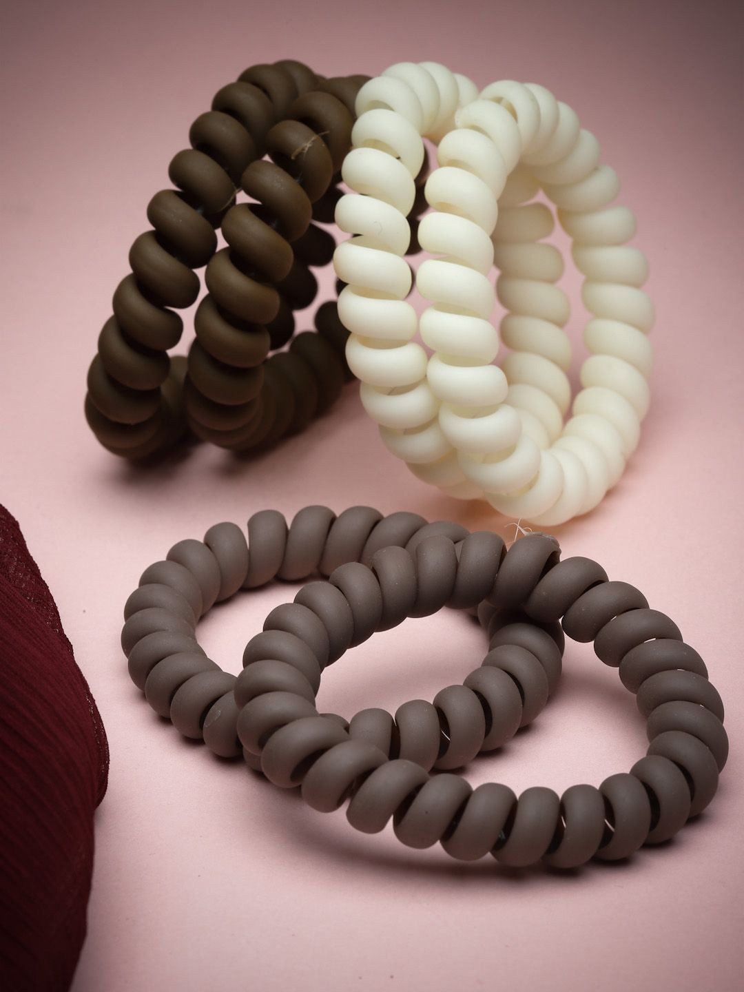 

VOGUE PANASH Women Set of 6 Spiral Ponytail Holders, Coffee brown