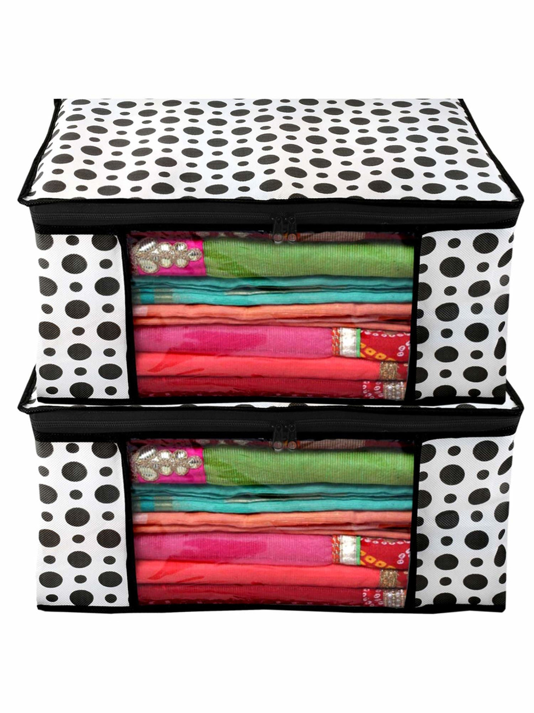 

Kuber Industries Black 2 Pieces Polka Dots Printed Saree Organisers