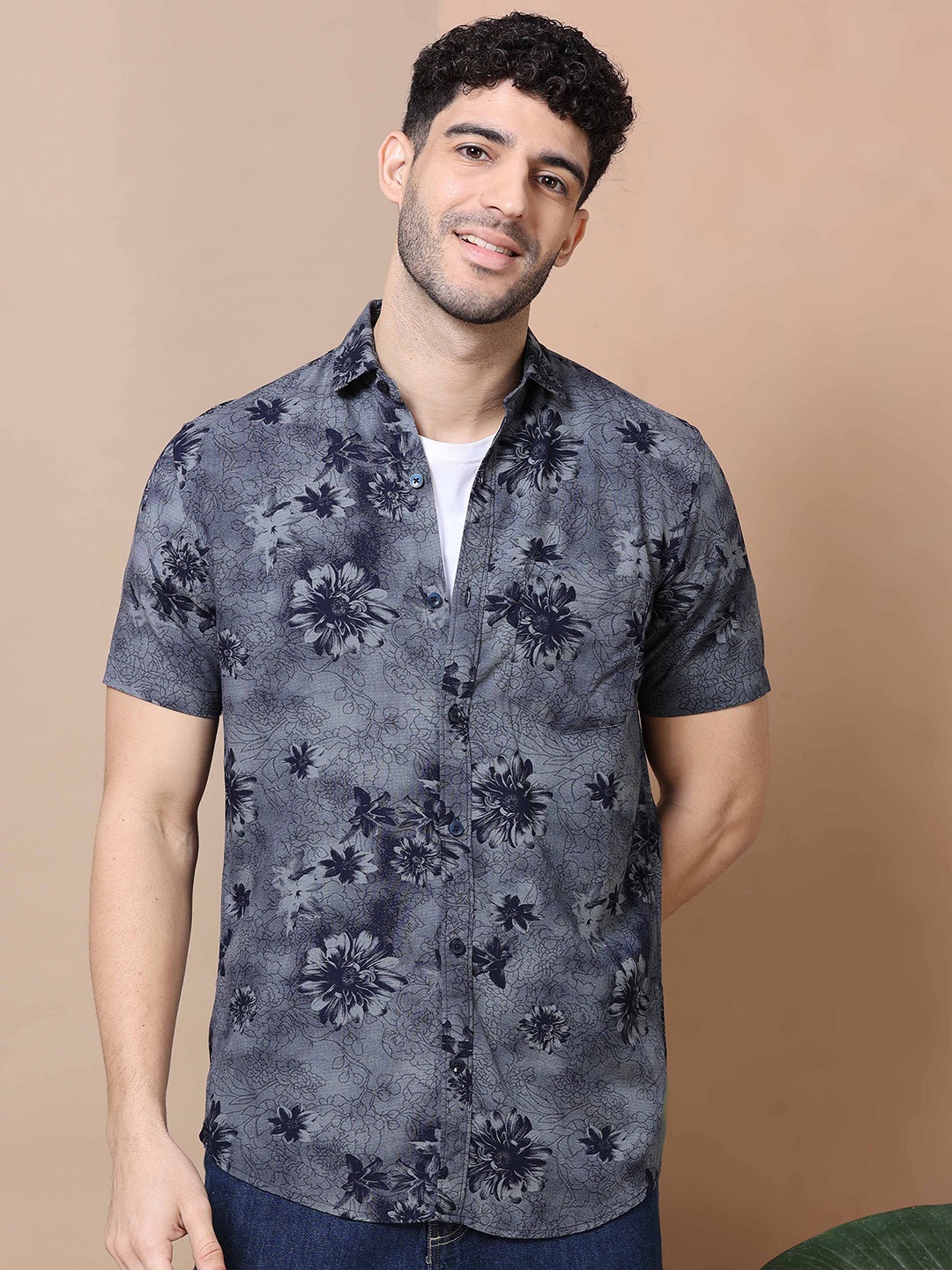 

HOUSE OF MAHNOTS Men Classic Opaque Printed Party Shirt, Grey