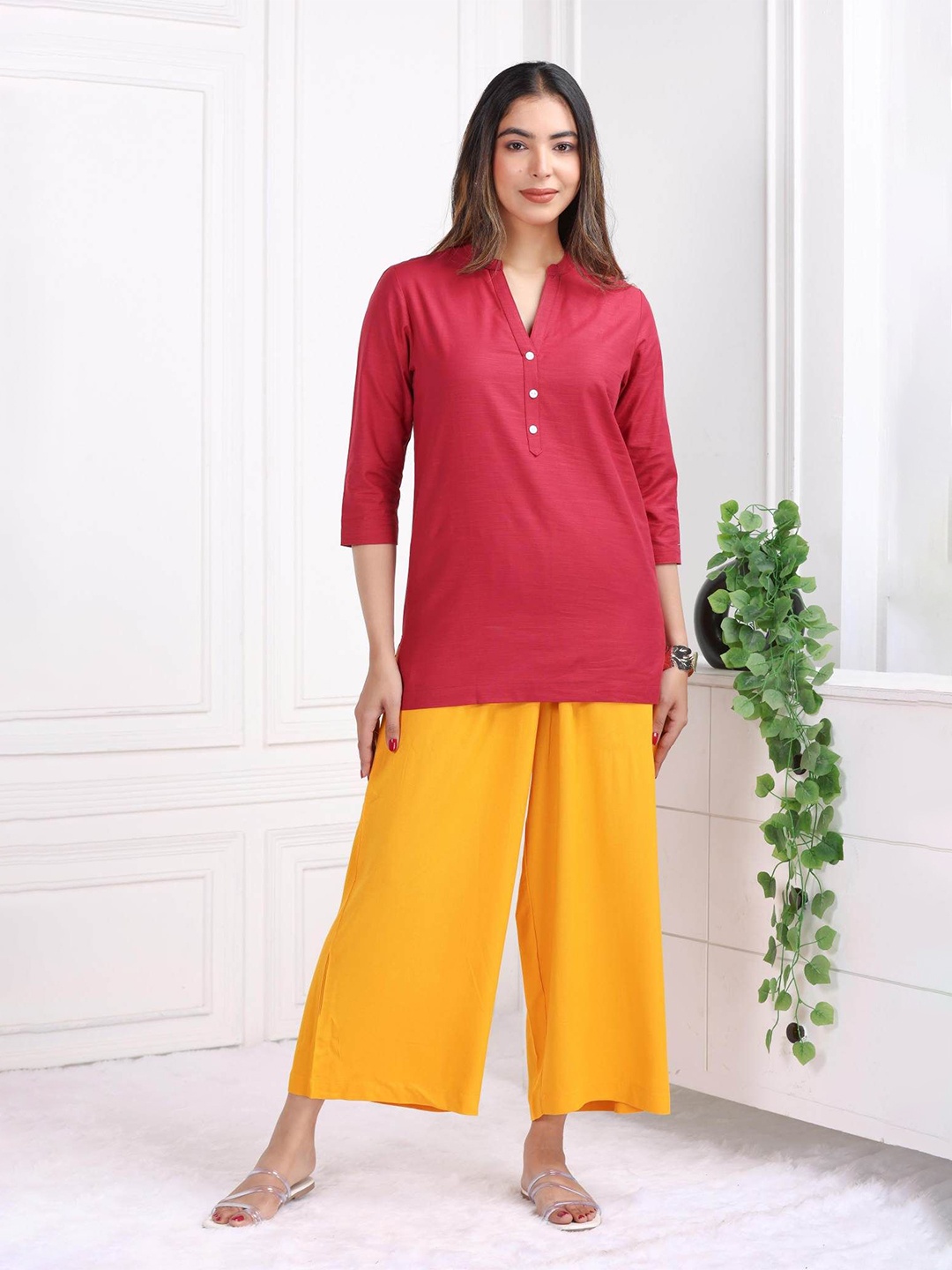 

Mlada Women Mid Rise Regular Fit Mid Rise Solid Palazzo Pants, Yellow
