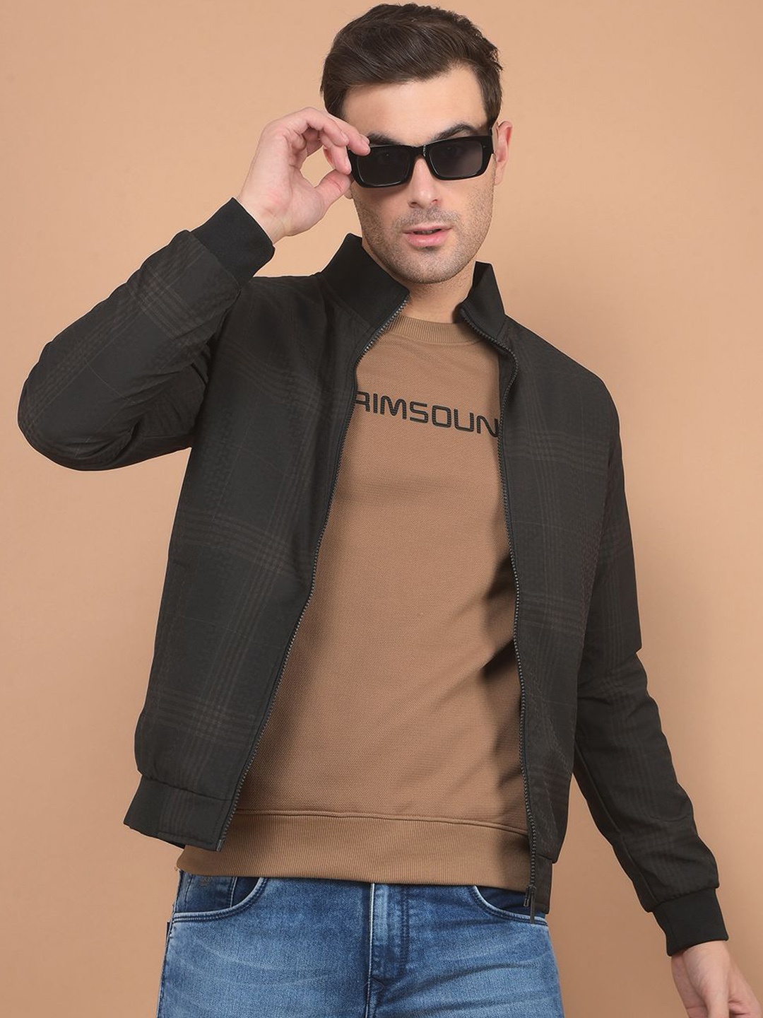 

Crimsoune Club Men Mock Collar Casual Bomber Jacket, Black