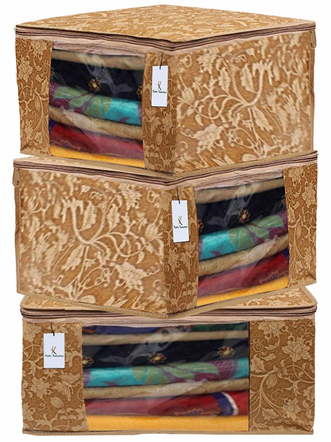 

Kuber Industries Beige 3 Pieces Printed Drawer Organisers