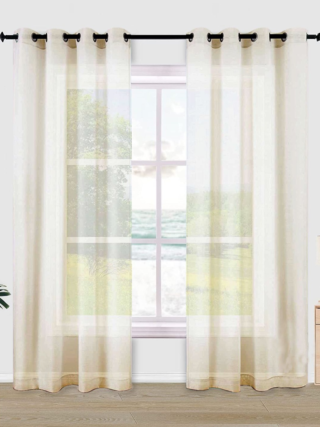 

URBAN SPACE Cream-Coloured Linen Sheer Door Curtain