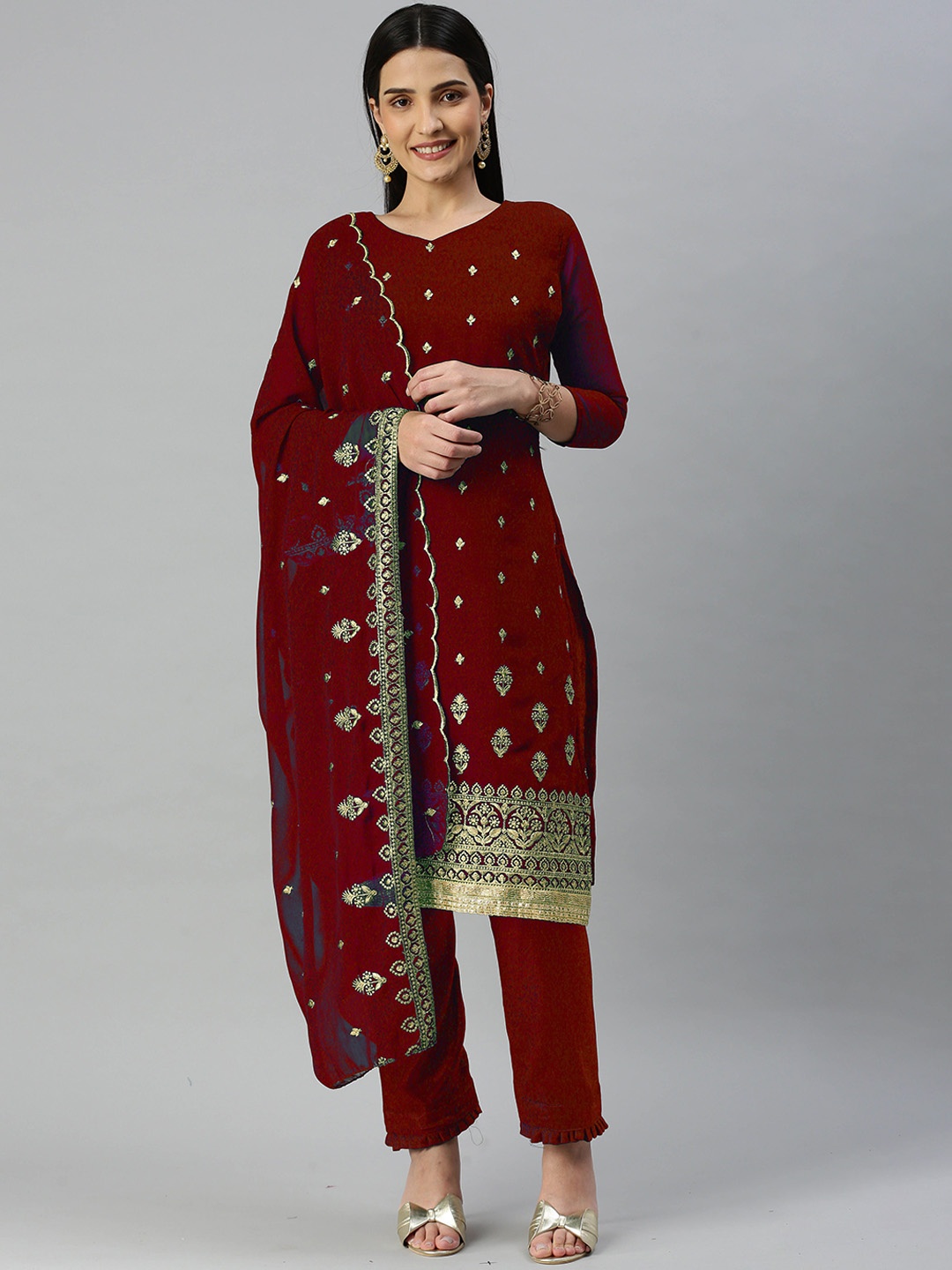 

Maroosh Embroidered Unstitched Dress Material, Maroon