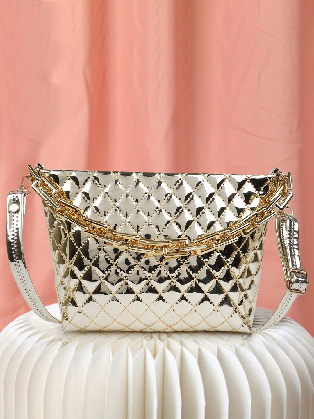 

PARSLEY Women Textured Solid Structured Sling Bag, Beige