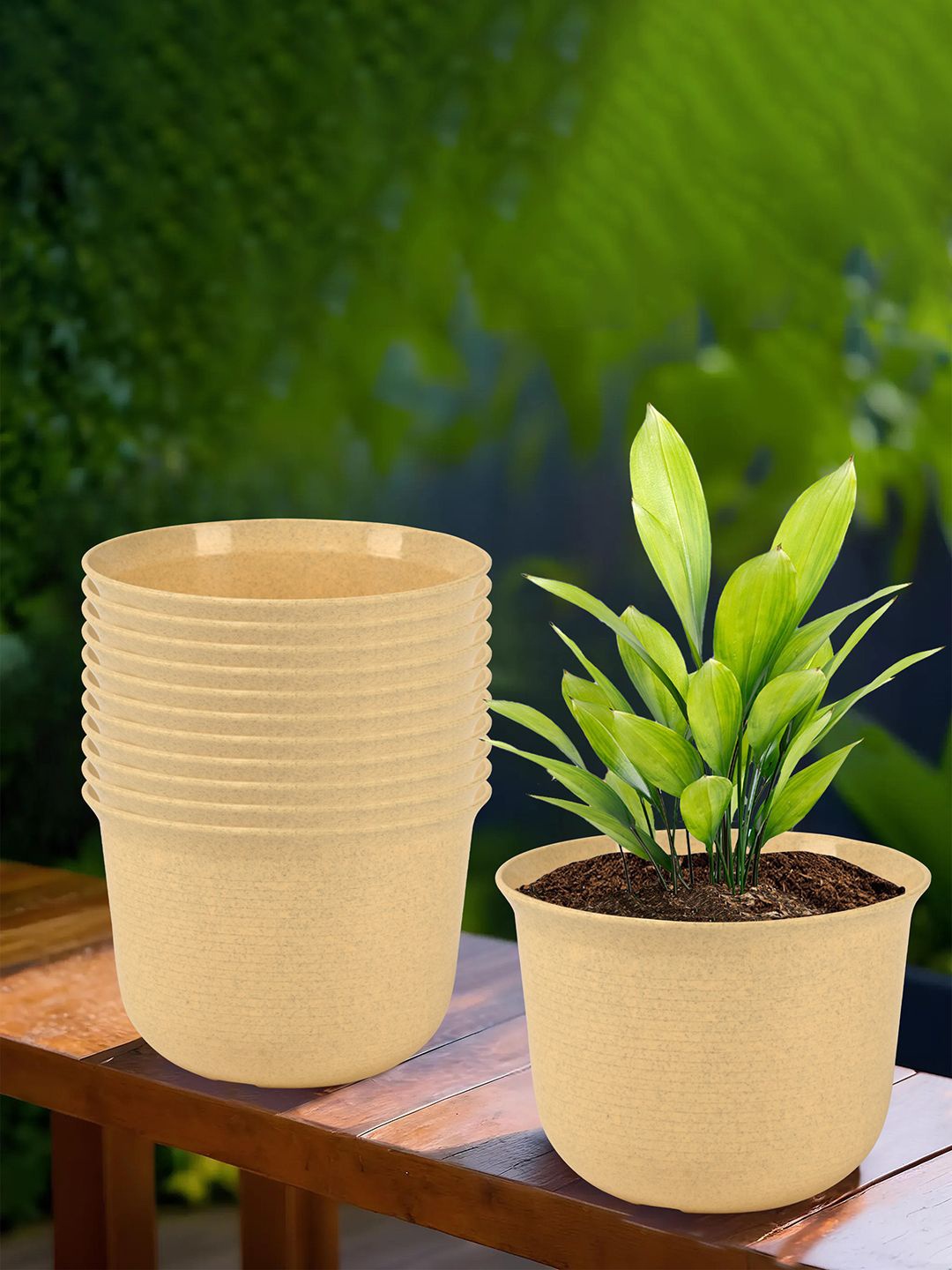 

Kuber Industries Marble Sawera 12 Pcs Planters With Plates, Beige