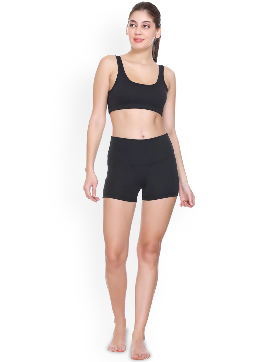 

YAMAYOGA Women Slim Fit High-Rise Yoga Sports Shorts, Black