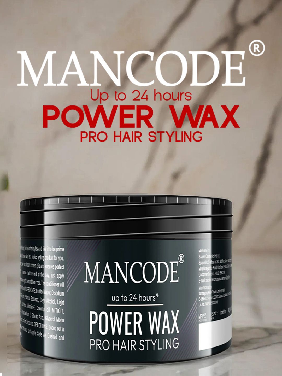 

MANCODE Power Wax Pro Strong Hold Natural Finish Hair Styling Cream - 100 ml, Black