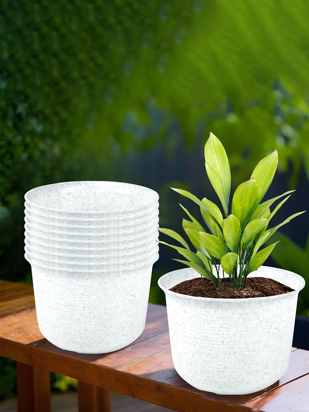 

Kuber Industries White 10 Pieces Flower Planters With Pots