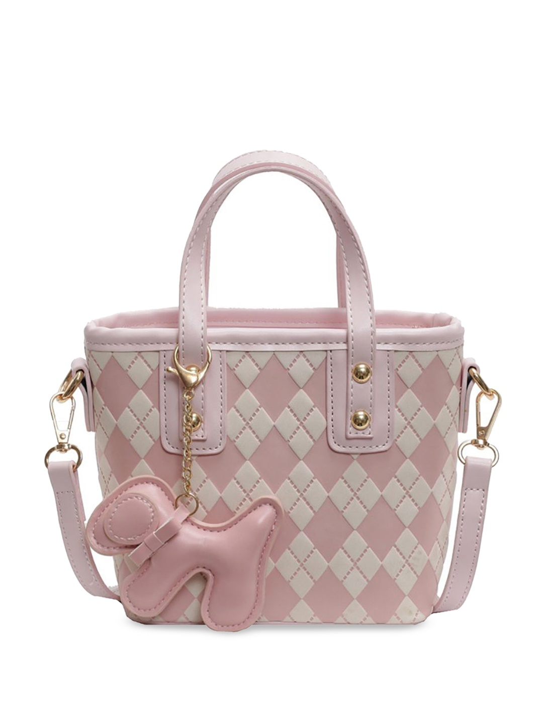 

StyleCast x Revolte Women Geometric Self Design Structured Satchel Bag, Pink