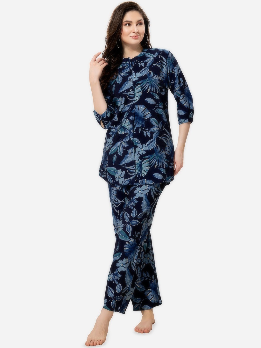 

Lenissa Women Printed Night suit, Navy blue
