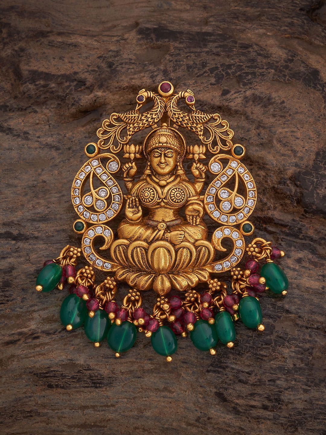 

Kushal's Fashion Jewellery 92.5 Pure Silver Gold-Plated Peacock Shaped Pendants, Red