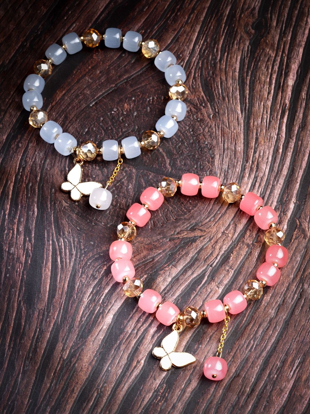 

Stoln Girls Set Of 2 Crystals Beaded Charm Bracelet, Pink