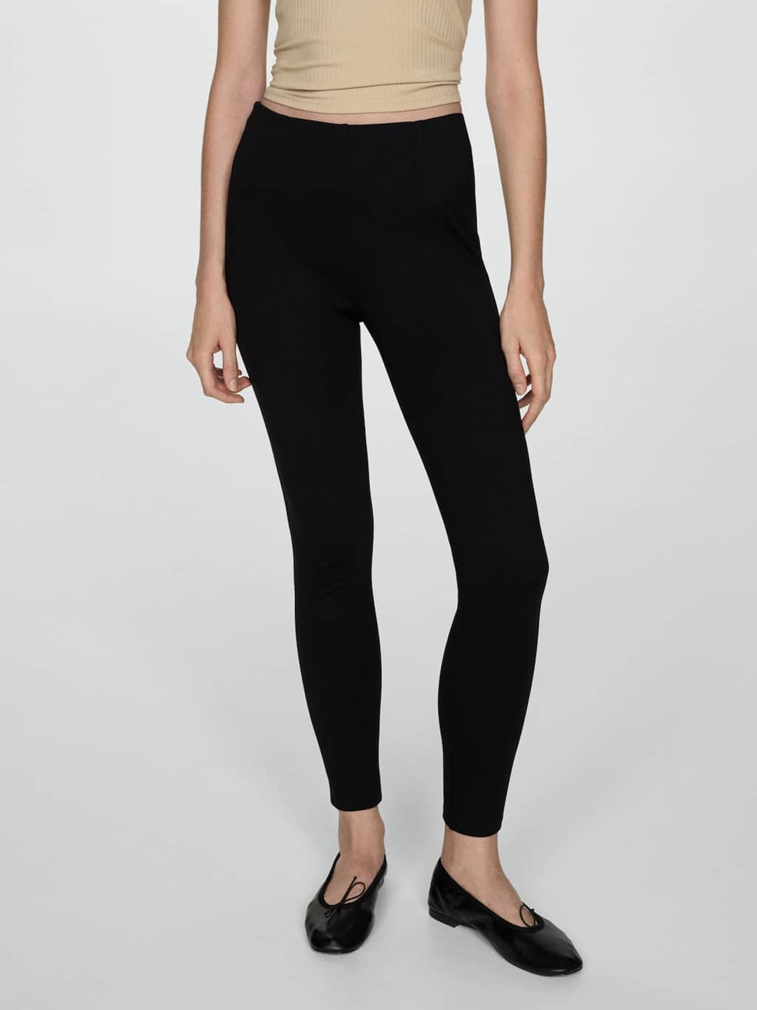 

MANGO Women High-Waist Ankle Length Leggings, Black