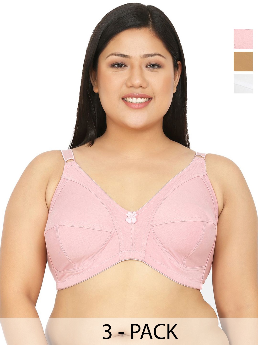 

Da Intimo Women Plus Size Pack of 3 full coverage Cotton Everyday Bra, Brown