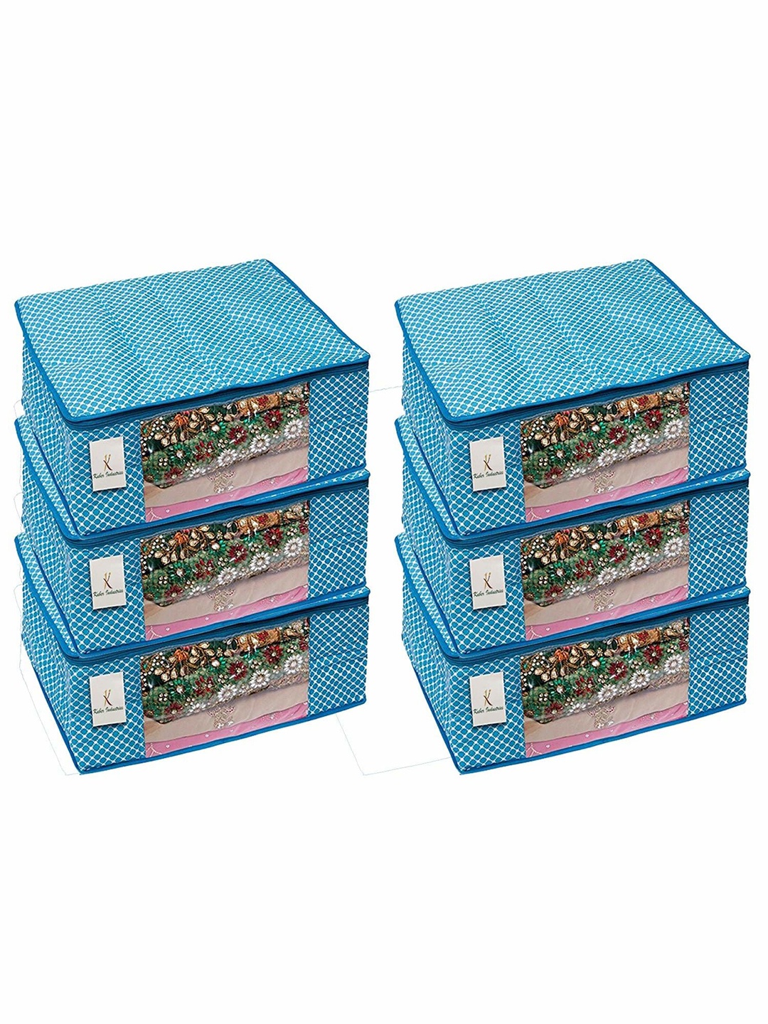 

Kuber Industries Blue 6 Pieces Polka Dot Printed Cotton Drawer Organisers