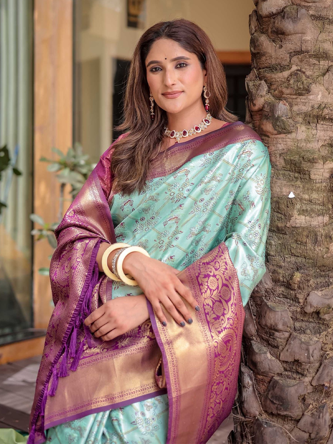 

Kandora Woven Design Zari Pure Silk Heavy Work Dharmavaram Saree, Blue