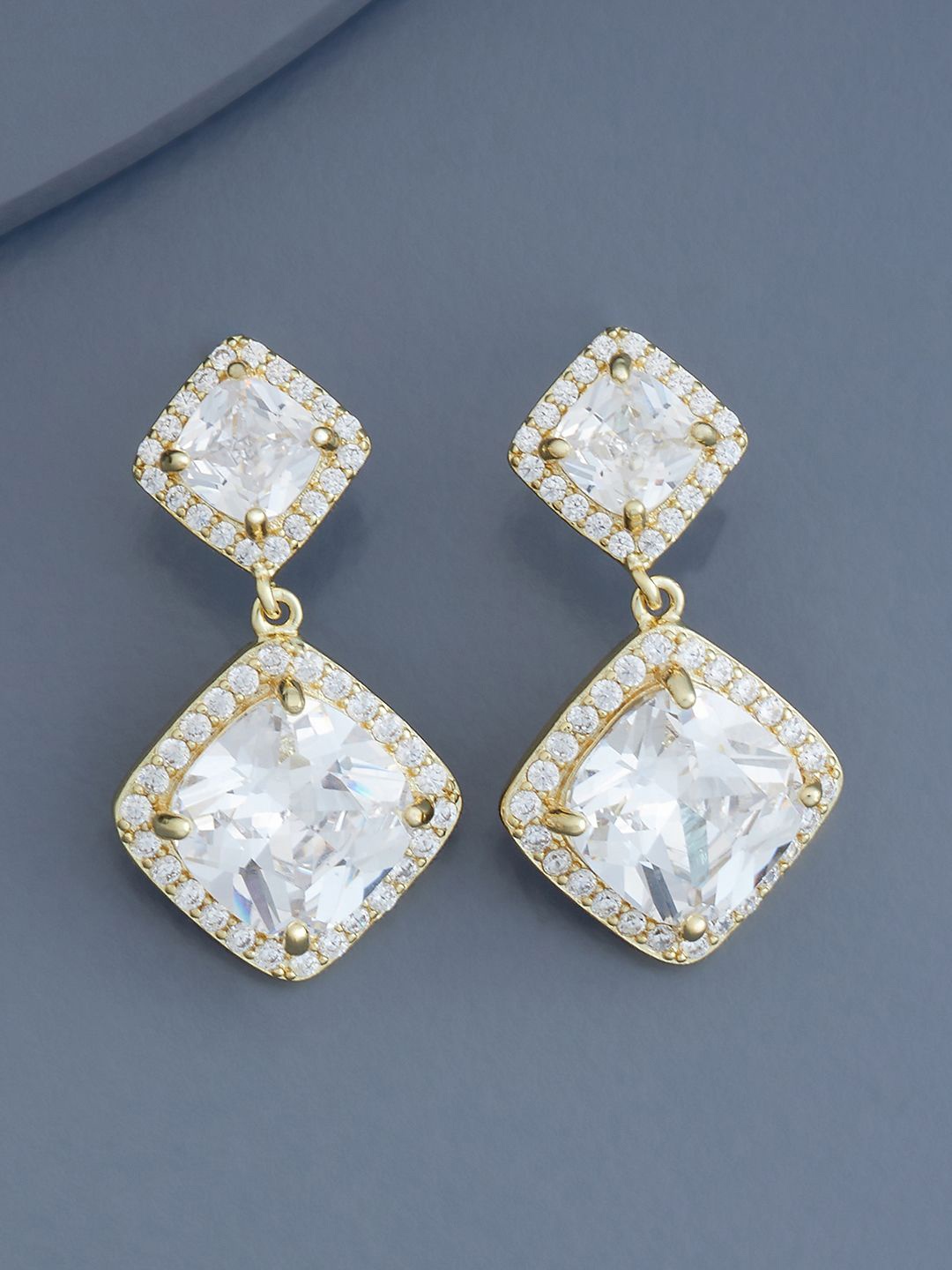 

Kushal's Fashion Jewellery Gold-Plated Geometric Cubic Zirconia Drop Earrings