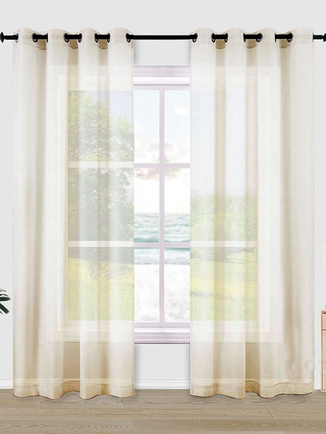 

URBAN SPACE Cream-Coloured Linen Sheer Long Door Curtain