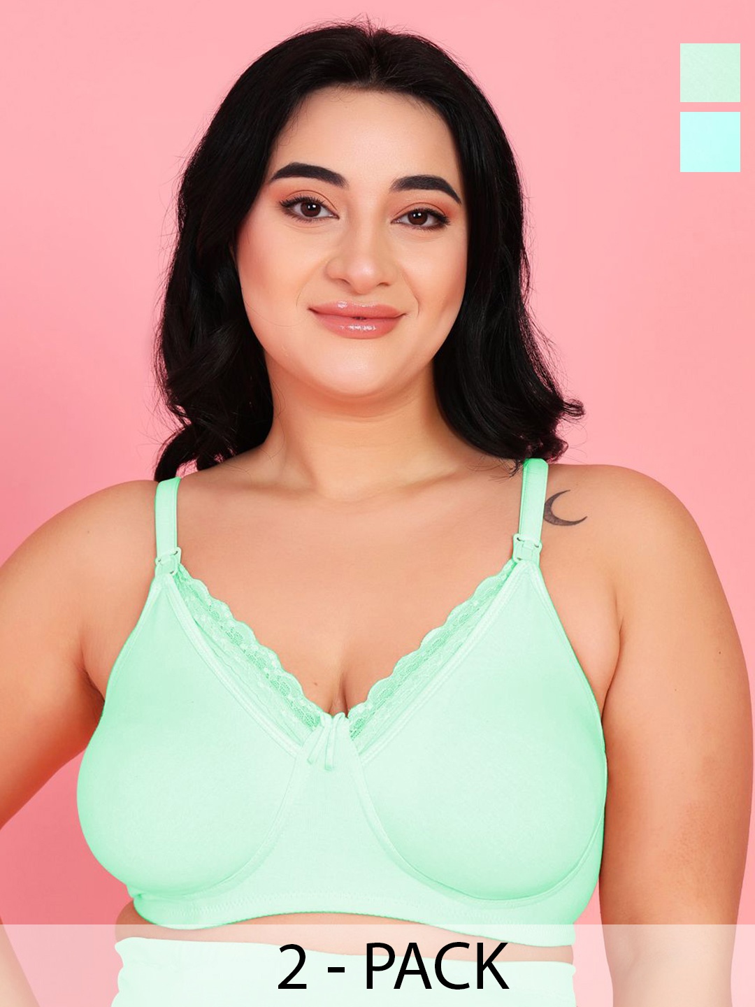 

Da Intimo Pack Of 2 Plus Size Non Padded Full Coverage Maternity Bra, Sea green