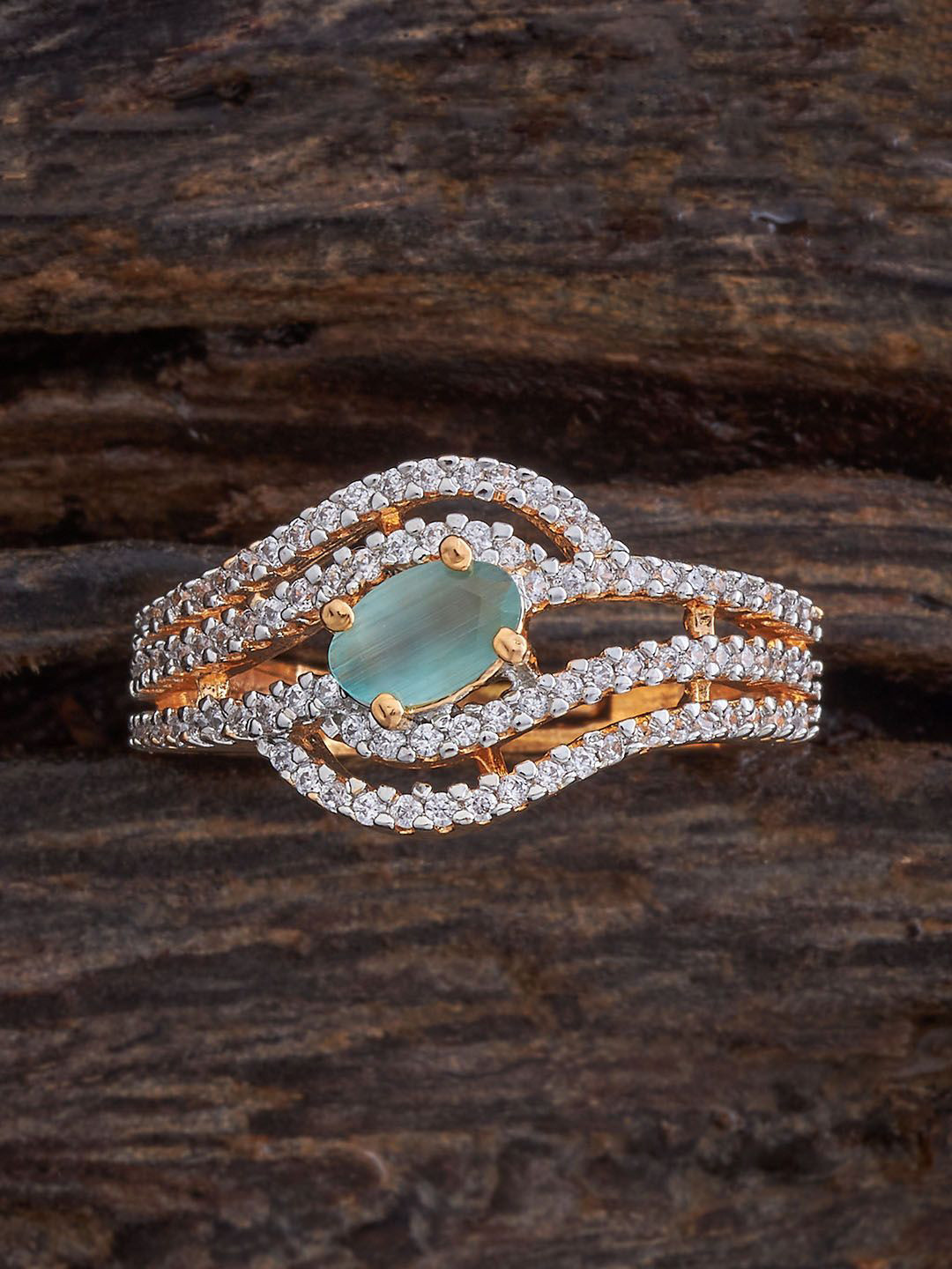 

Kushal's Fashion Jewellery Gold-Plated CZ-Stone-Studded Adjustable Finger Ring
