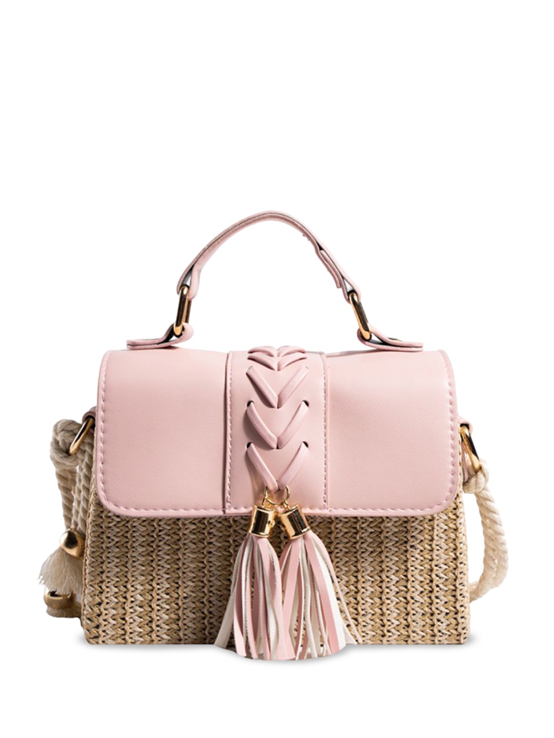 

StyleCast x Revolte Women Colourblocked Textured Structured Satchel Bag, Pink