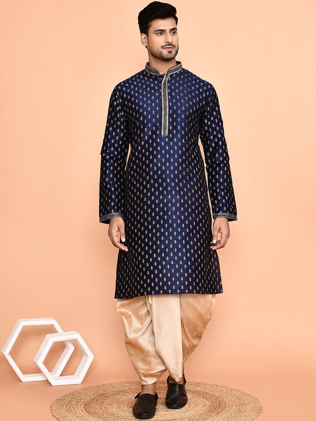 

Arihant Rai Sinha Ethnic Motifs Woven Design Straight Kurta with Dhoti Pant, Blue