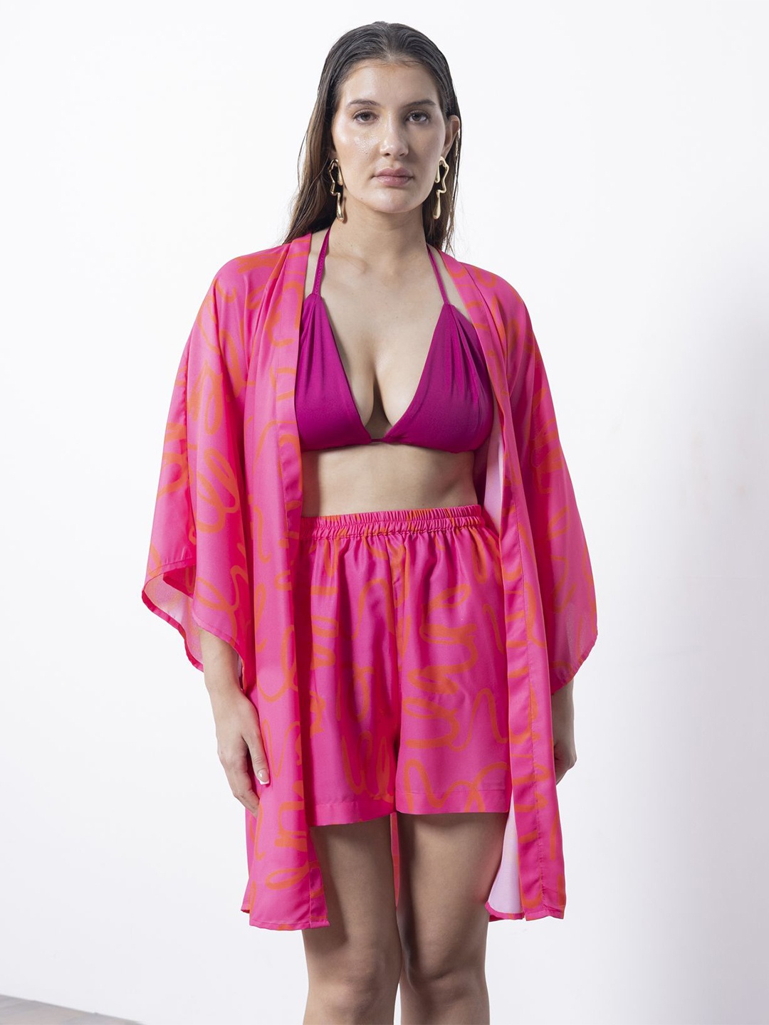 

EROTISSCH Women Printed Beachwear Co-ord Set, Pink