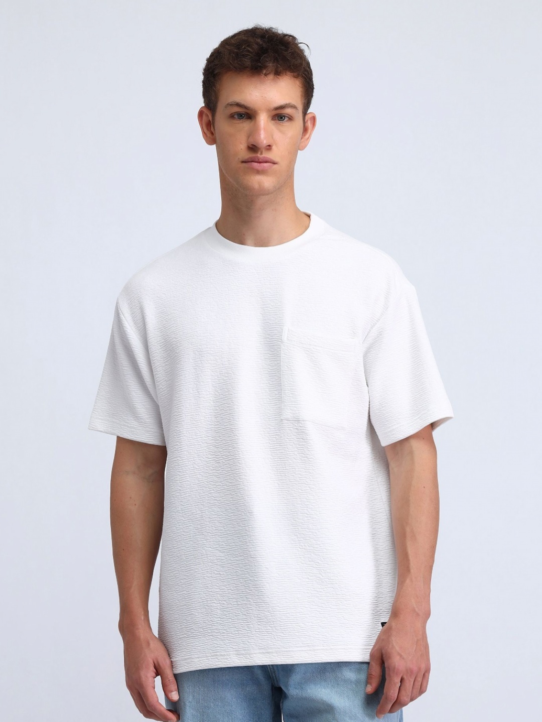 

Flying Machine Men Solid Round Neck Cotton Relaxed Fit T-shirt, White