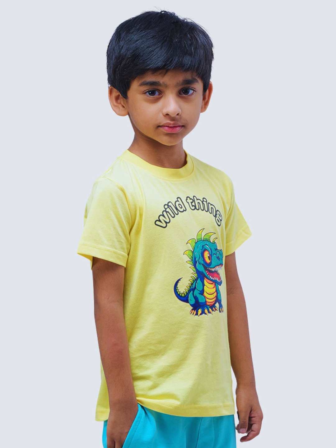 

allorio kids Boys Printed Pure Cotton Applique T-shirt, Yellow