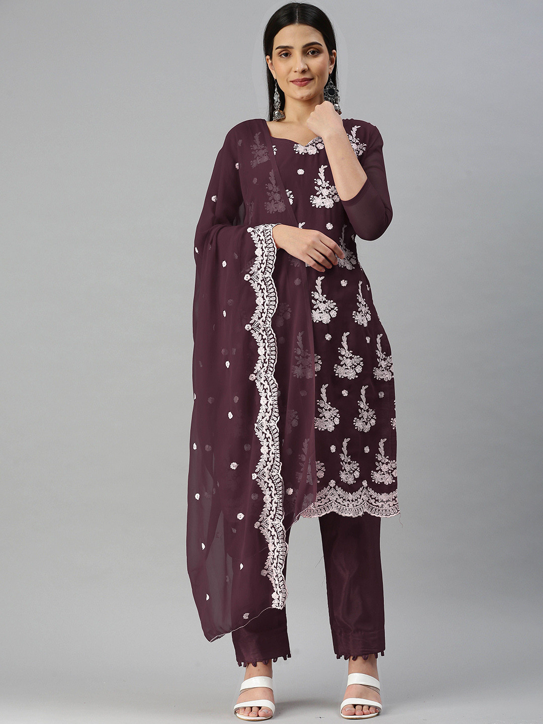 

Maroosh Embroidered Unstitched Dress Material, Brown