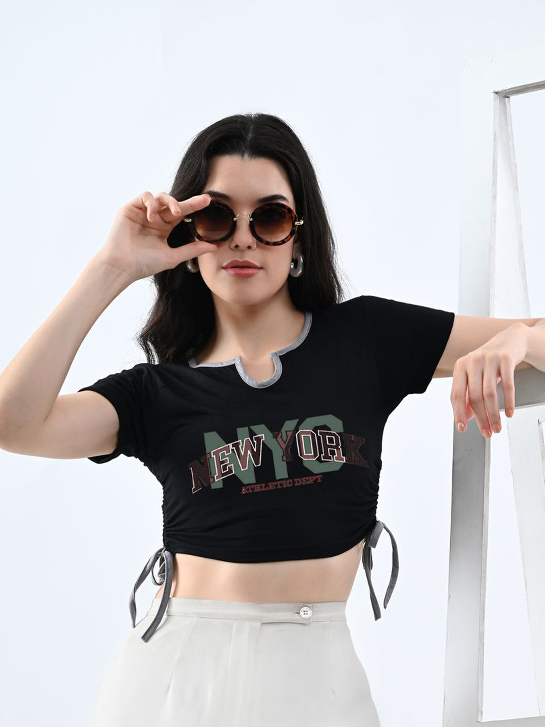

Genzy Women Typography Printed Cotton Short Sleeves Crop Top, Black