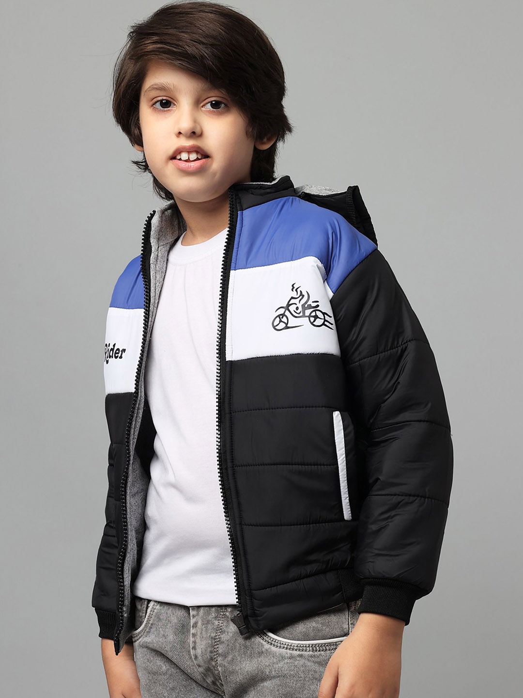 

Anixa Boys Mock Collar Colourblocked Casual Padded Jacket, Black