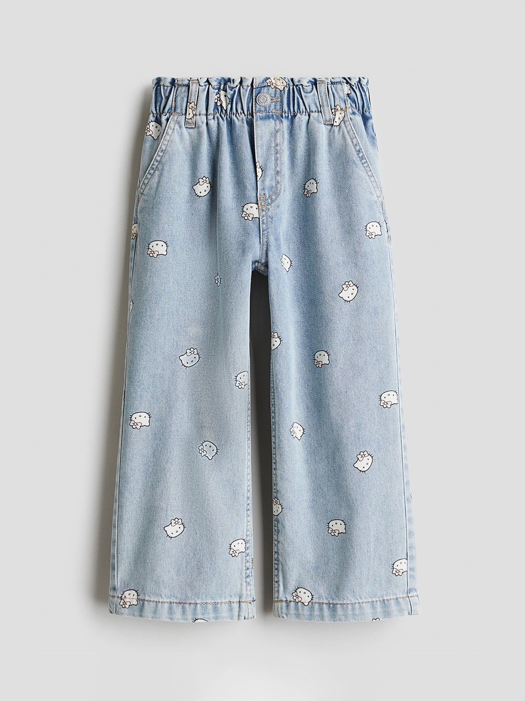 

H&M Girls Motif-Detail Wide Leg Cotton Jeans, Blue