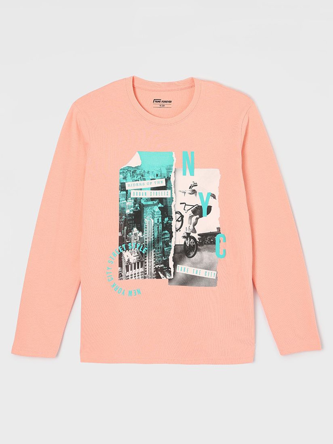 

Fame Forever by Lifestyle Boys Graphic Printed Round Neck Cotton T-shirt, Peach